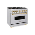 ZLINE 36" Dual Fuel Range, Gas Cooktop, Electric Convection Oven DuraSnow® Stainless Steel, Gold CDRSZ-36-G