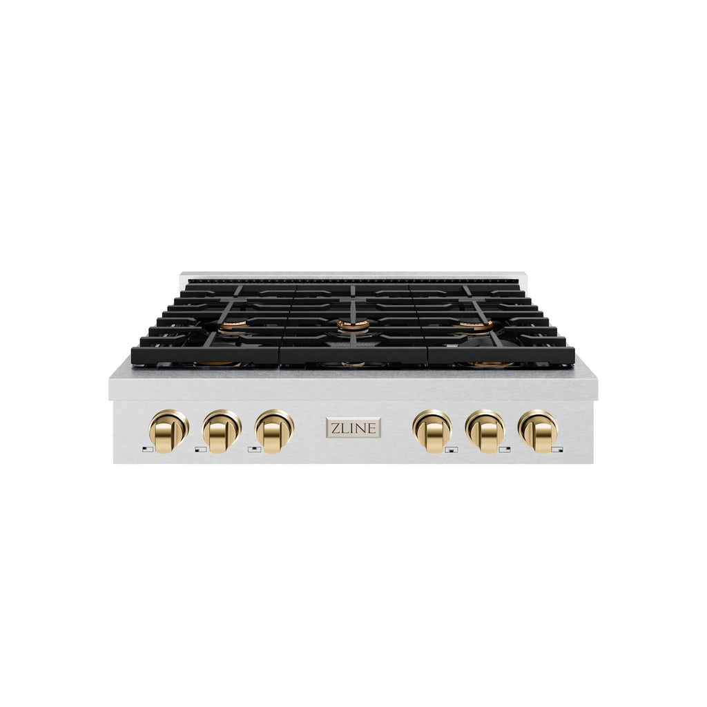 ZLINE 36" Paramount Gas Rangetop DuraSnow® Stainless Steel Polished Gold SRTSZ-36-G