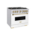 ZLINE 36" Dual Fuel Range, Gas Cooktop, Electric Convection Oven Stainless Steel, Matte White Door Champagne Bronze CDRZ-WM-36-CB