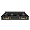 ZLINE 48" Paramount Gas Rangetop Black Stainless Steel Polished Gold SRTBZ-48-G