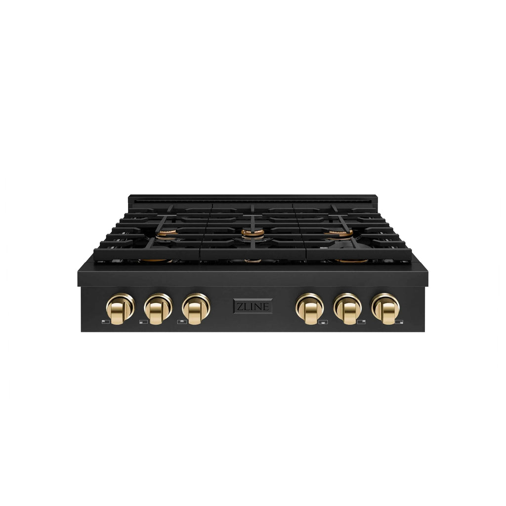 ZLINE 36" Paramount Gas Rangetop Black Stainless Steel Polished Gold SRTBZ-36-G