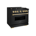 ZLINE 36" Classic Gas Range, Convection Gas Oven Black Stainless Steel, Gold CGRBZ-36-G