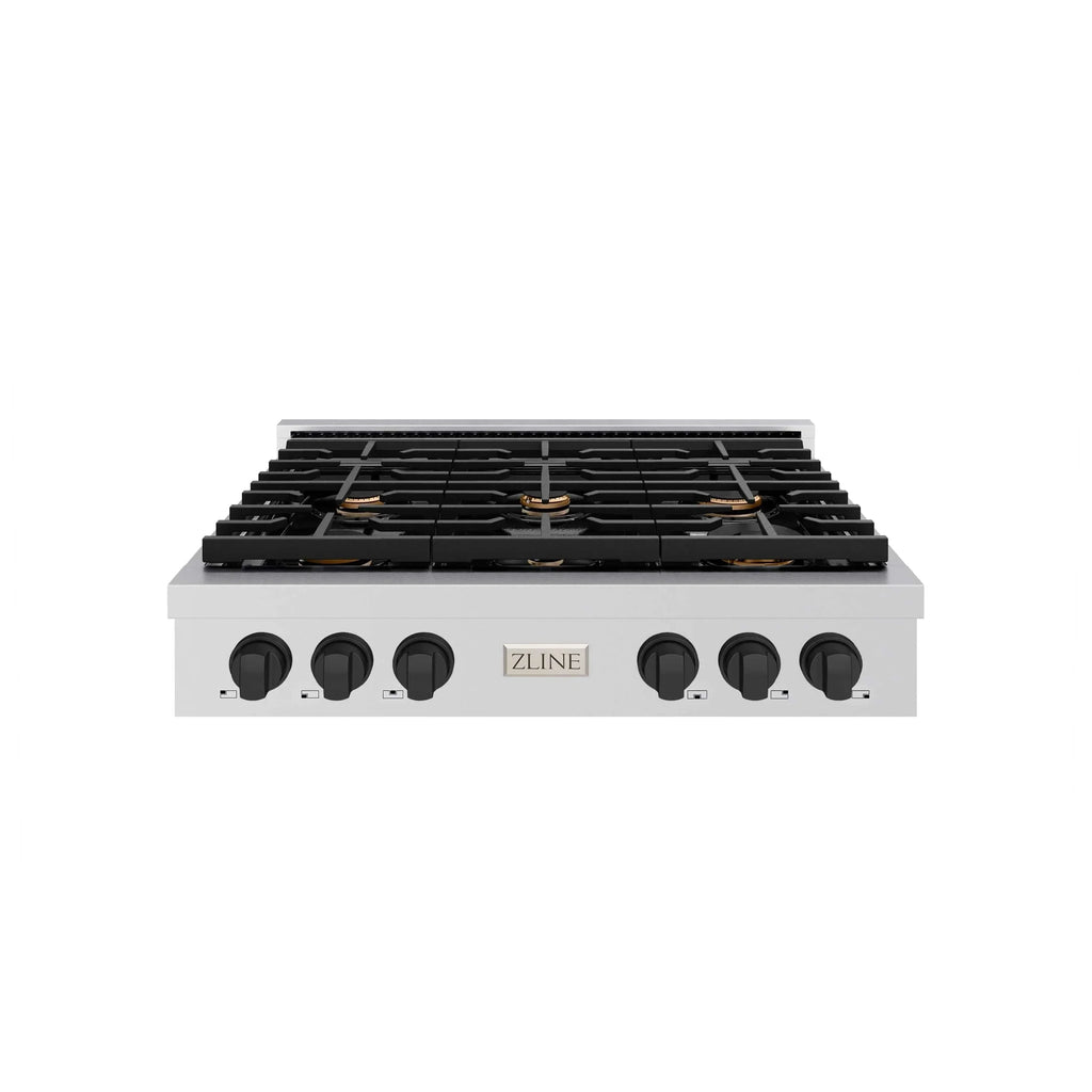 ZLINE 36" Paramount Gas Rangetop Stainless Steel Matte Black SRTZ-36-MB