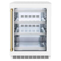 ZLINE 24" Touchstone 151 Can Beverage Fridge White Matte Glass Door Champagne Bronze Handle RBSOZ-WM-24-CB