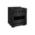 ZLINE 30" Dual Fuel Range, Gas Cooktop, Electric Convection Oven Black Stainless Steel Brass Burners, CDRB-BR-30