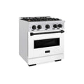 ZLINE 30" Dual Fuel Range, Gas Cooktop, Electric Convection Oven DuraSnow® Stainless Steel, White Matte Door, Matte Black CDRSZ-WM-30-MB