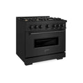 ZLINE 36" Dual Fuel Range, Gas Cooktop, Electric Convection Oven Black Stainless Steel Brass Burners, CDRB-BR-36