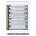 ZLINE 24" Touchstone Dual Zone 44 Bottle Wine Cooler White Matte Glass Door Champagne Bronze Handle RWDOZ-WM-24-CB