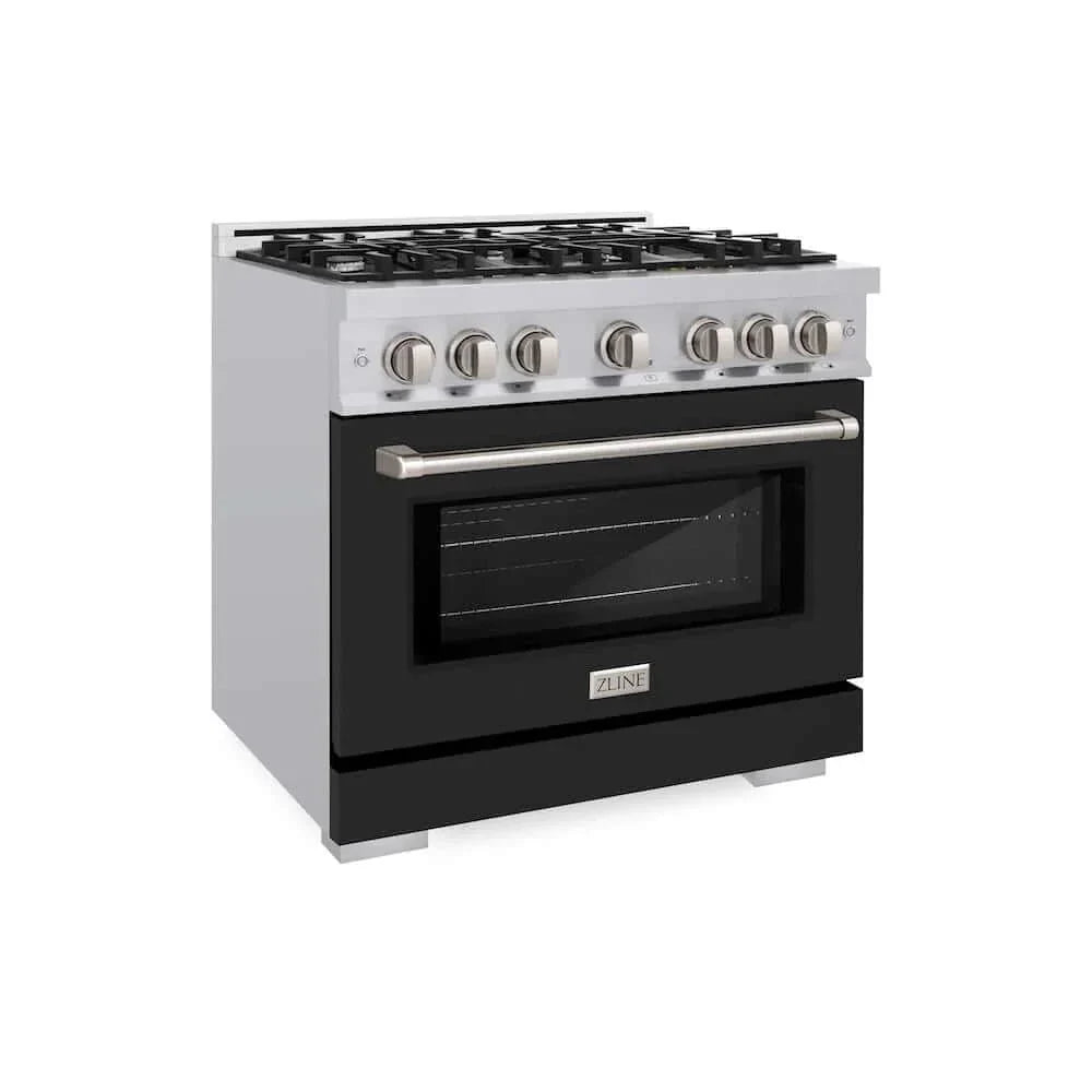 ZLINE 36" Select Gas Range Convection Gas Oven Stainless Steel Black Matte Door HGR-BLM-36