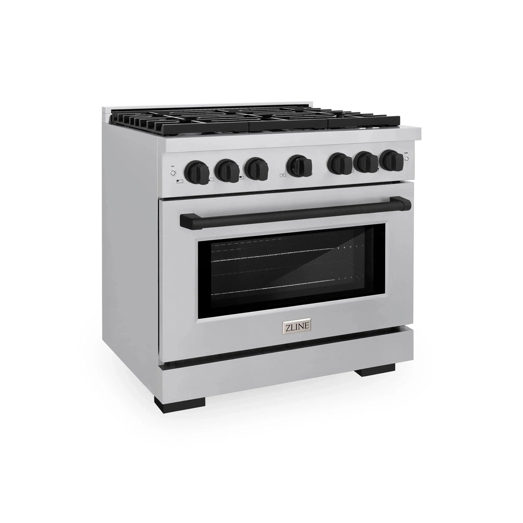 ZLINE 36"Paramount Dual Fuel Range Stainless Steel Matte Black SDRZ-36-MB