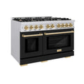 ZLINE 48" Select Gas Range Convection Gas Oven Stainless Steel Black Matte Doors Gold HGRZ-BLM-48-G