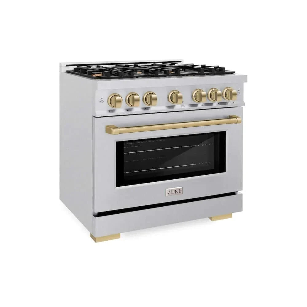 ZLINE 36" Select Dual Fuel Range Gas Cooktop Electric Convection Oven DuraSnow® Stainless Steel Champagne Bronze HDRSZ-36-CB