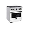 ZLINE 30"Gas Range, Convection Gas Oven, DuraSnow® White Matte, Matte Black SGRSZ-WM-30-MB