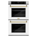 ZLINE 30"Professional True Convection Double Wall Oven, Air Fry, Self Clean, White Matte, Champagne Bronze WADZ-WM-30-CB