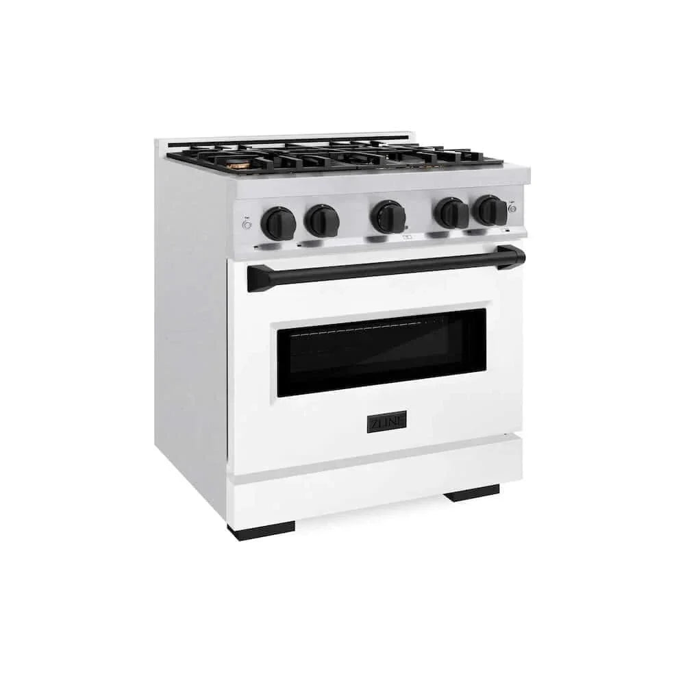 ZLINE 30" Dual Fuel Range, Gas Cooktop, Electric Convection Oven DuraSnow® Stainless Steel, Matte Black CDRSZ-30-MB