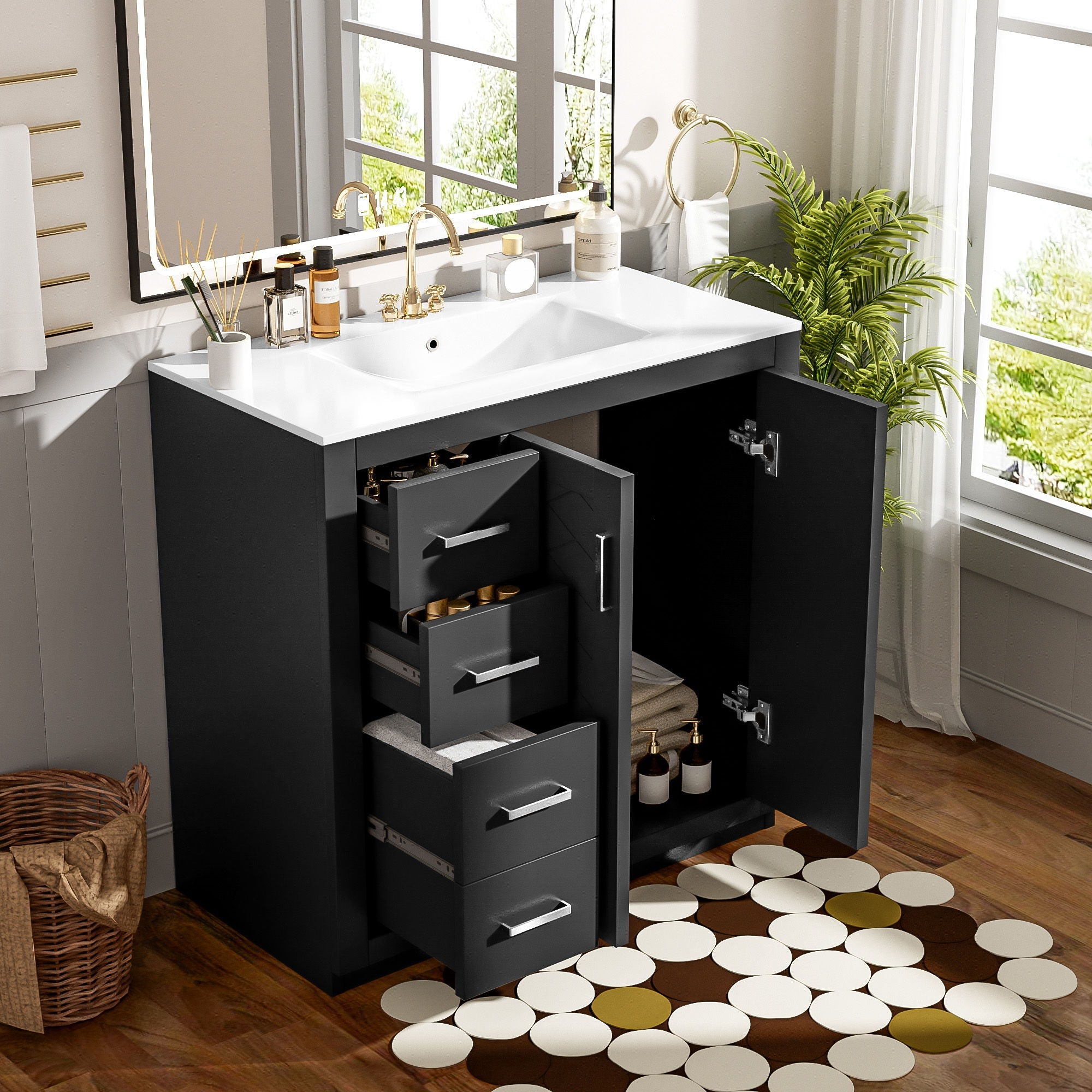Bathroom Vanity With Sink Combo, Storage Cabinet, Freestanding Set With 3 Drawers & Soft Closing Doors