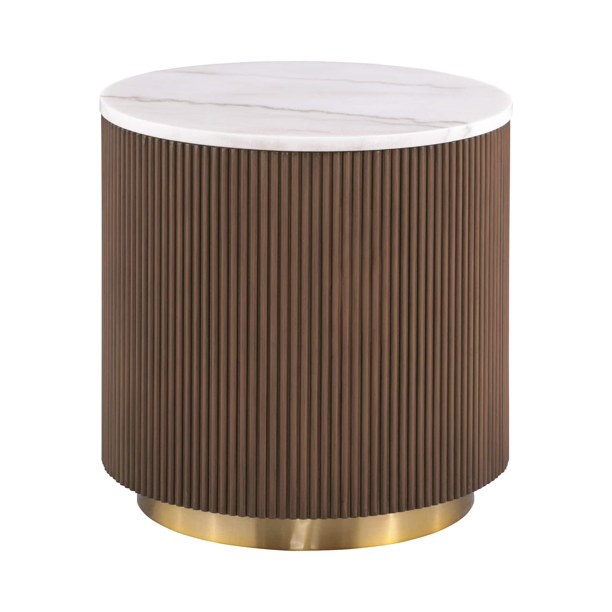 3 Piece Table Set Round Cocktail Table And 2 Round End Tables - Brown / Gold / White
