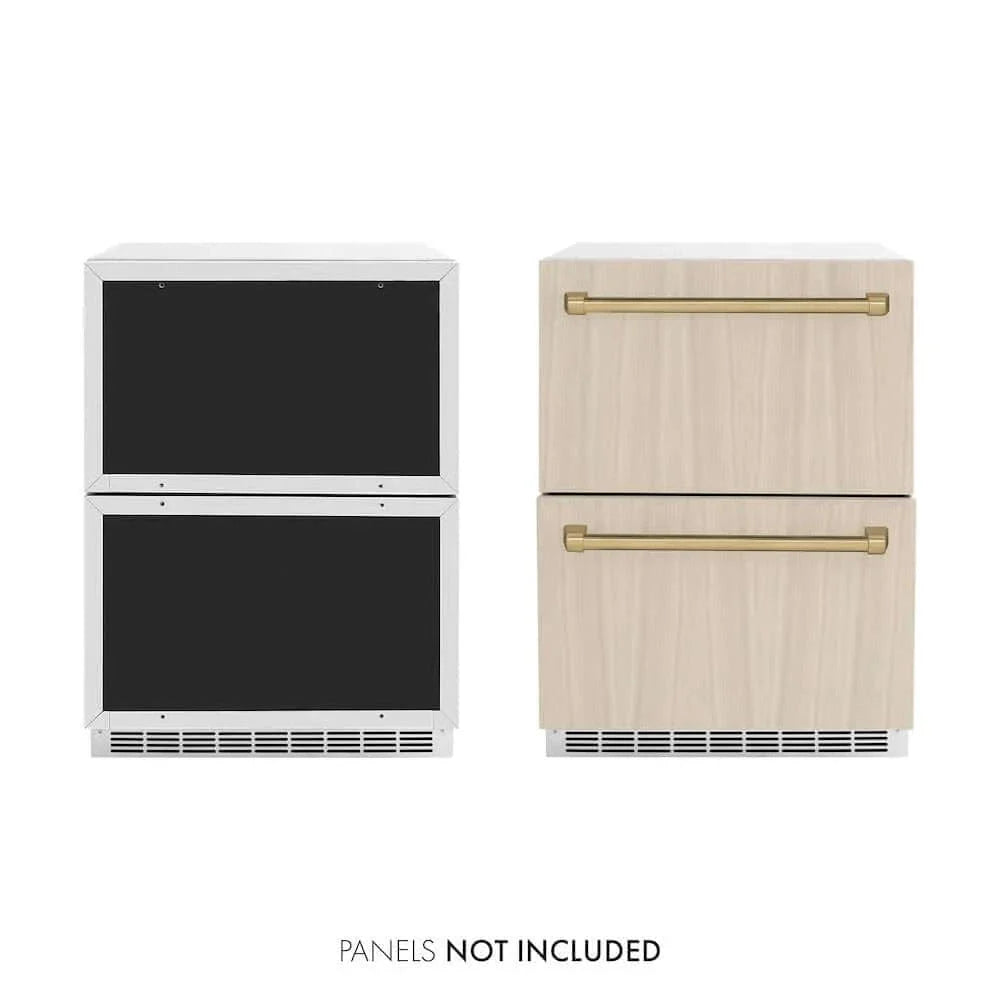 ZLINE 24" Touchstone 168 Can Outdoor-Rated Dual Refrigerator Drawer, Panel Ready Champagne Bronze, RDSPOZ-24-CB