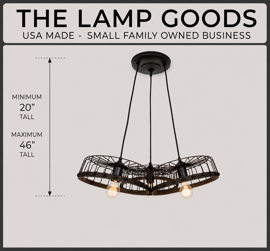 Rustic Industrial Wagon Wheel CHANDELIER TRIO Light