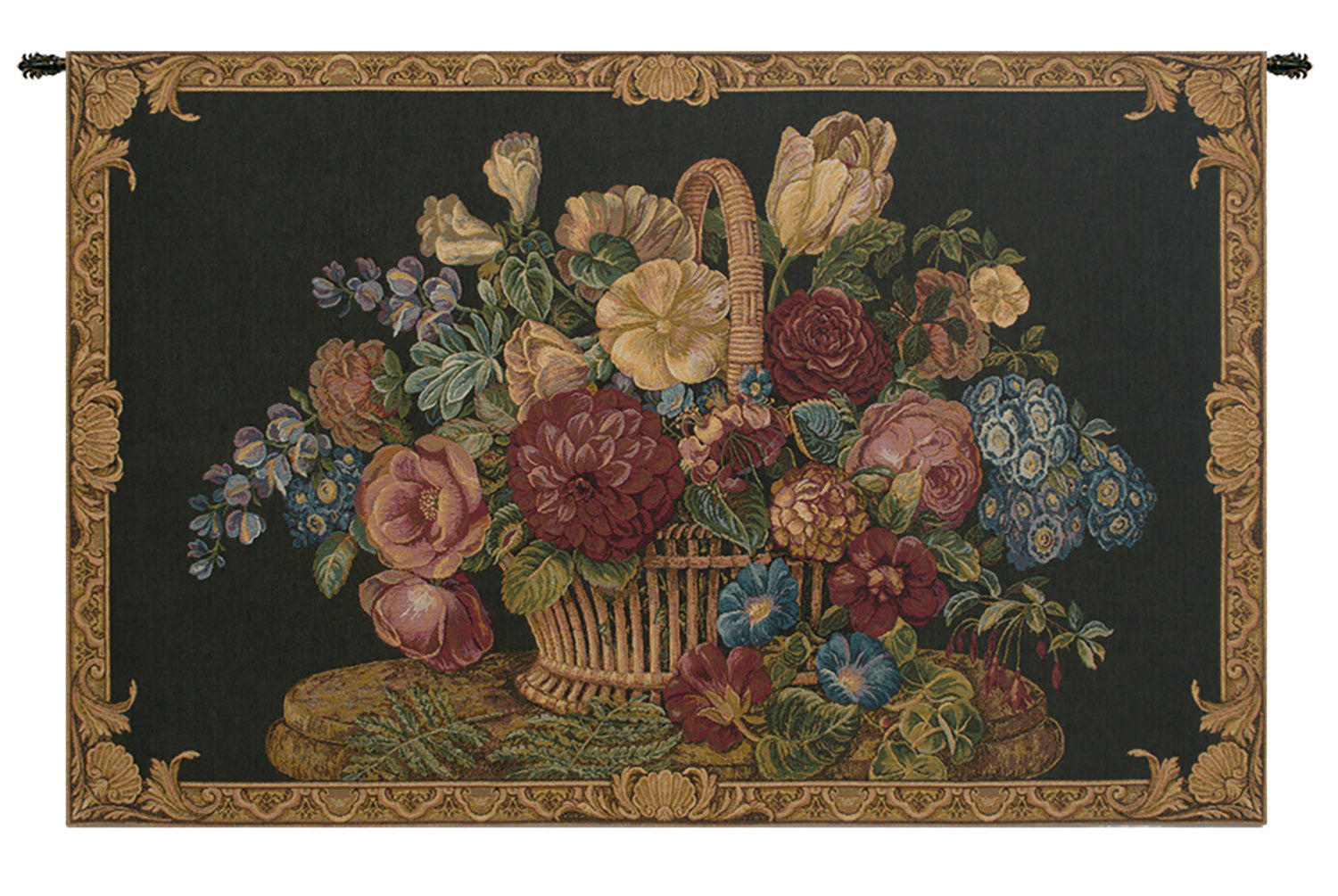 Flower Basket Black II Italian Tapestry