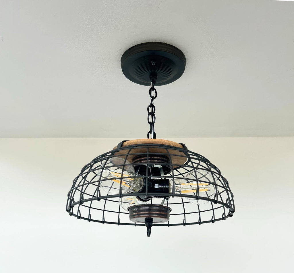 Rustic Industrial Wire Cage Pendant Light
