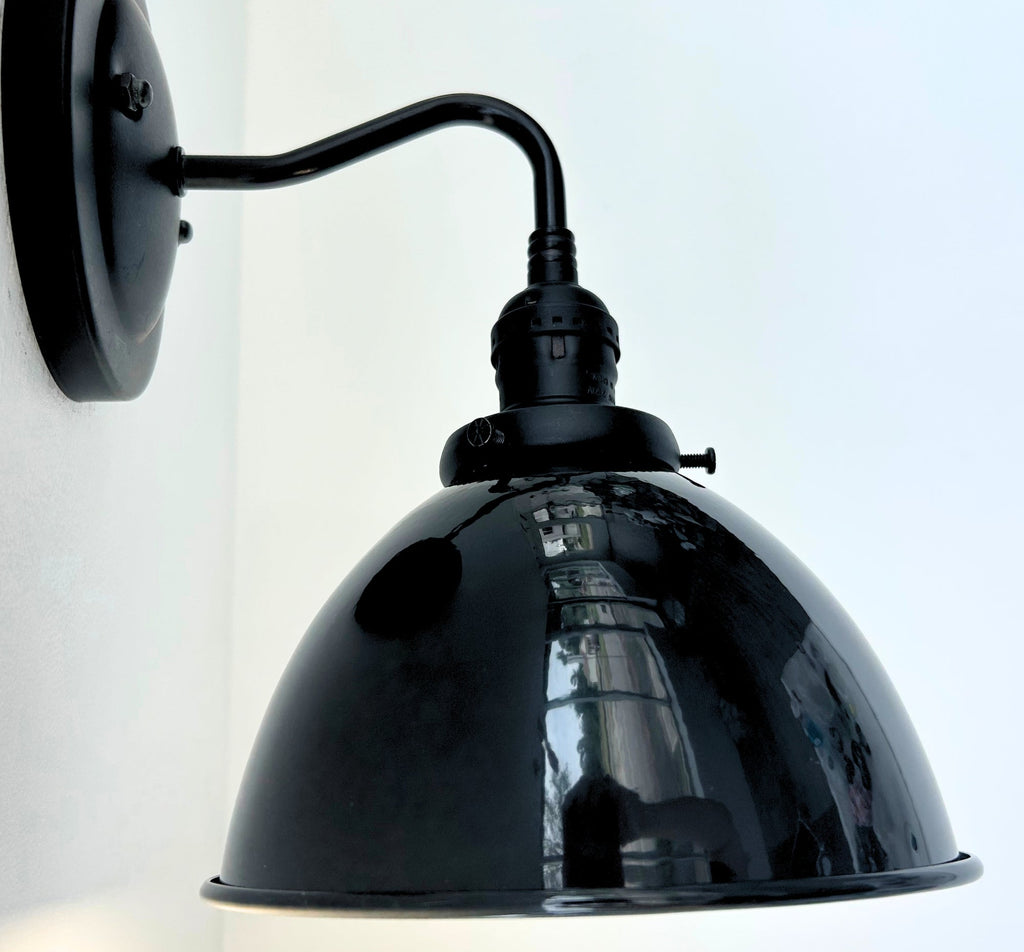 Small Black Enamel Farmhouse Wall Sconce Lighting
