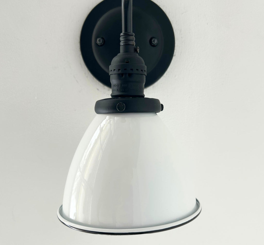 Petite White Enamel Farmhouse Wall Sconce Lighting