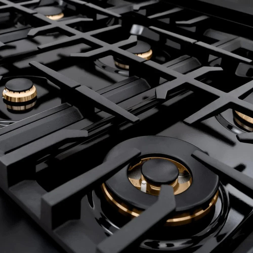 ZLINE 48" Classic Gas Range, Convection Gas Oven Black Stainless Steel, Champagne Bronze CGRBZ-48-CB