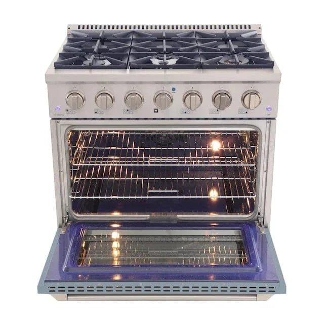 Kucht 36" Gas Range, Stainless Steel with Light Blue Oven Door, KNG361-LB