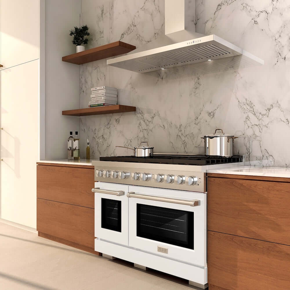 ZLINE 48 In. Gas Range, Stainless Steel, White Matte, SGR-WM-48