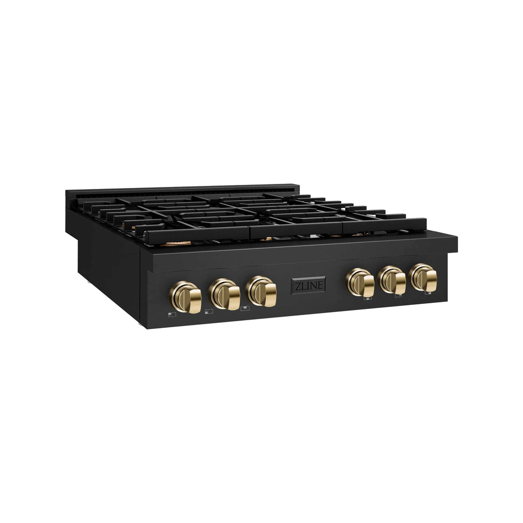 ZLINE 36" Paramount Gas Rangetop Black Stainless Steel Polished Gold SRTBZ-36-G
