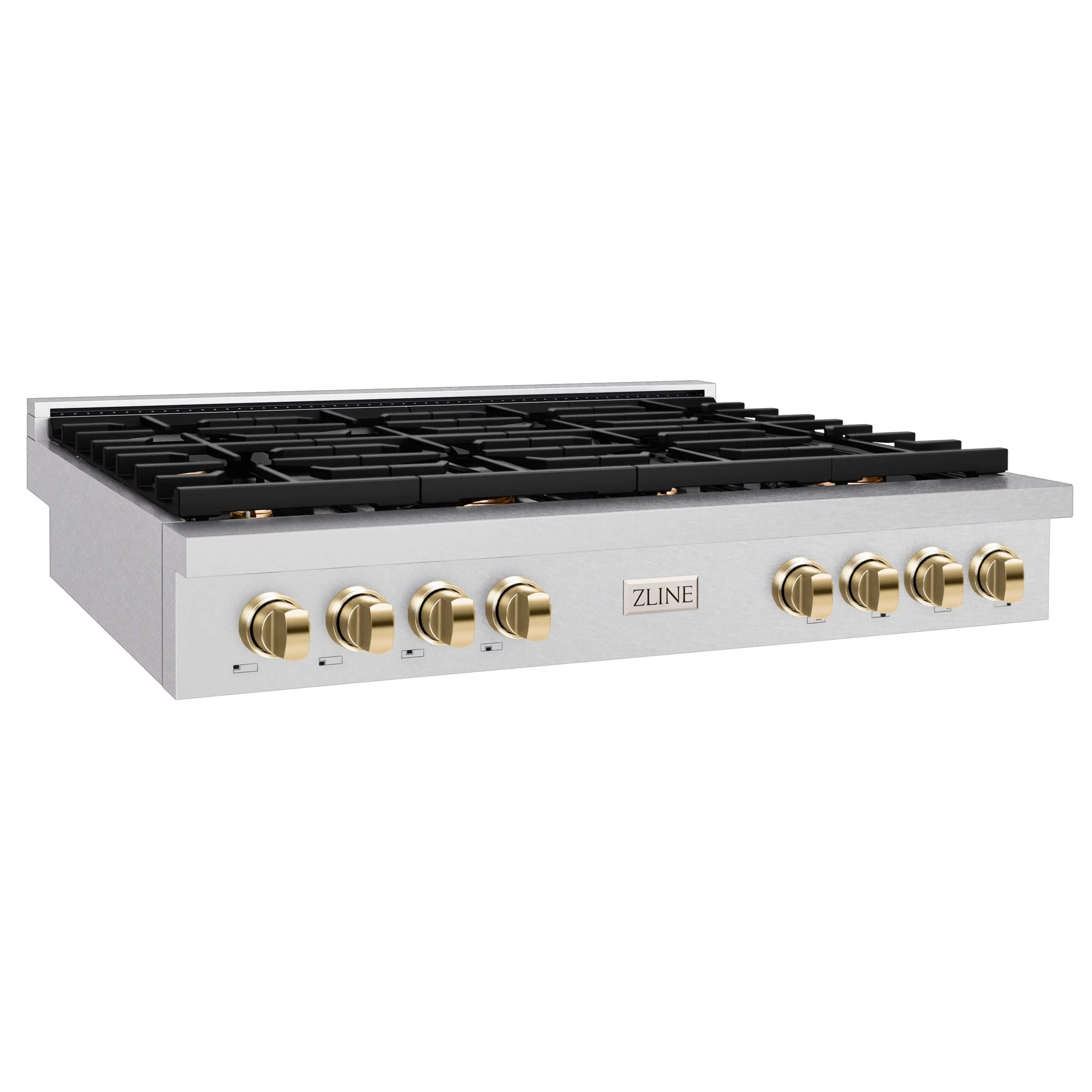 ZLINE 36" Paramount Gas Rangetop DuraSnow® Stainless Steel Matte Black SRTSZ-36-MB