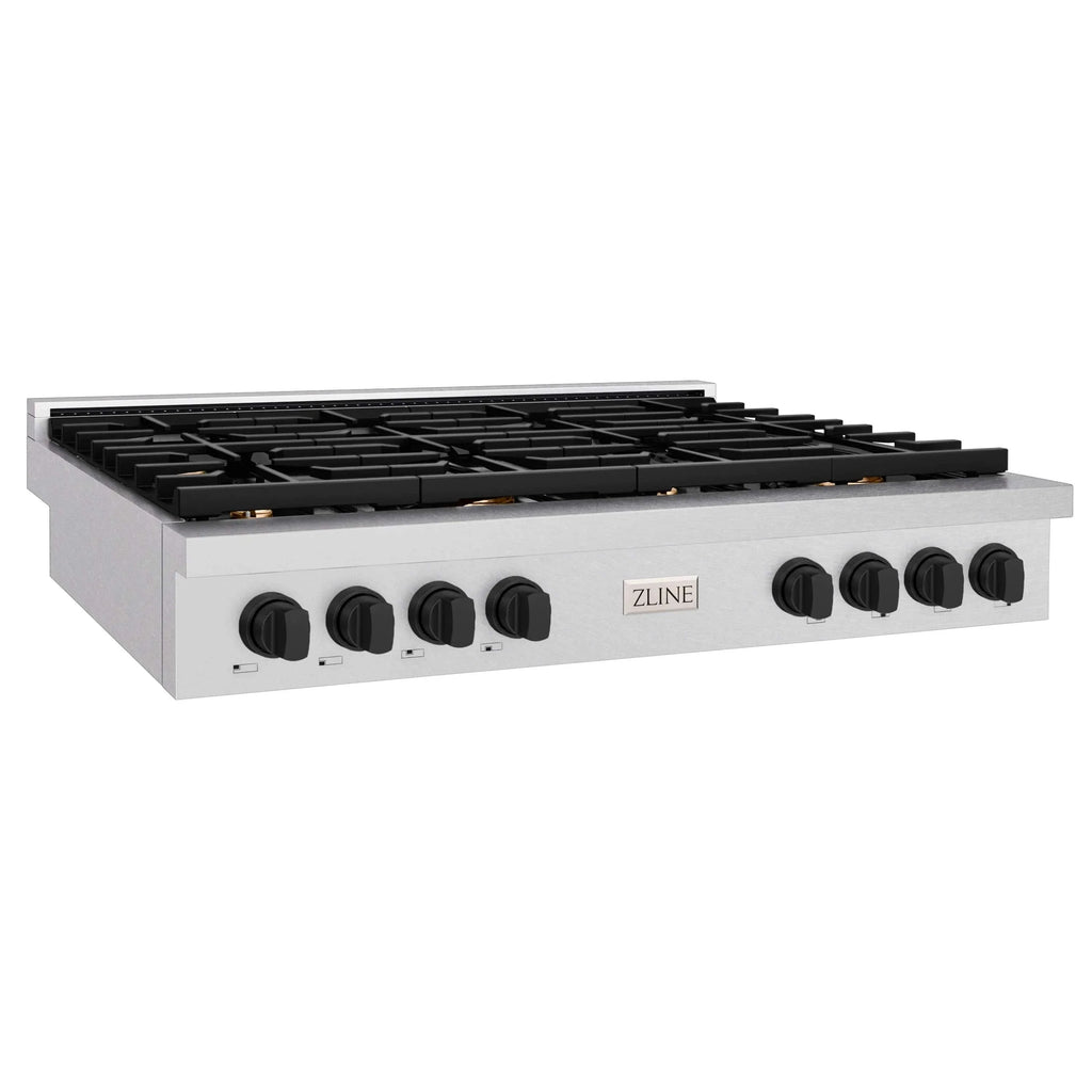 ZLINE 48" Paramount Gas Rangetop DuraSnow® Stainless Steel Matte Black SRTSZ-48-MB