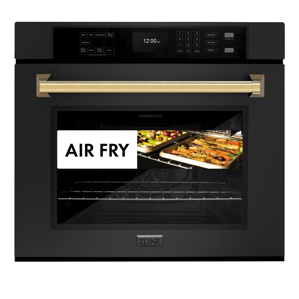 ZLINE 30 ". Professional True Convection Single Wall Oven, Air Fry, Self Clean, Black Stainless Steel, Gold WASBZ-30-G