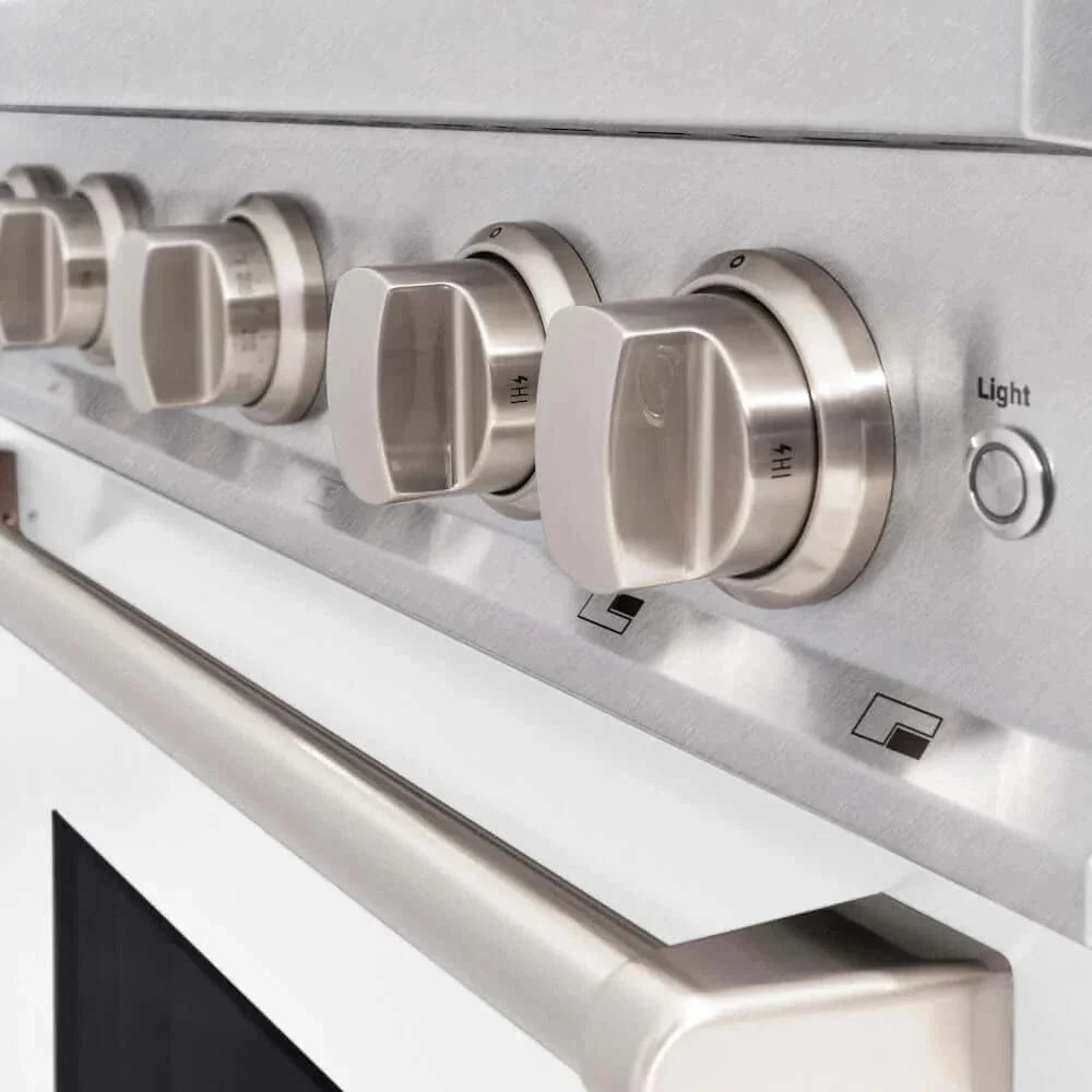 ZLINE 30" Dual Fuel Range, Gas Cooktop, Electric Convection Oven DuraSnow® Stainless Steel, White Matte Door CDRS-WM-30