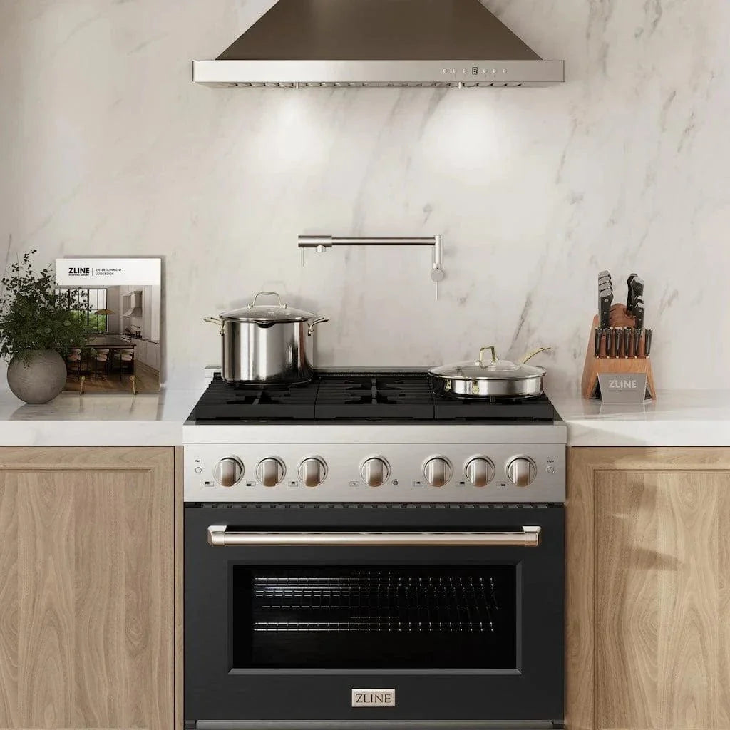 ZLINE 36" Gas Range, Convection Gas Oven, Stainless Steel,Matte Black  SGR-BLM-36