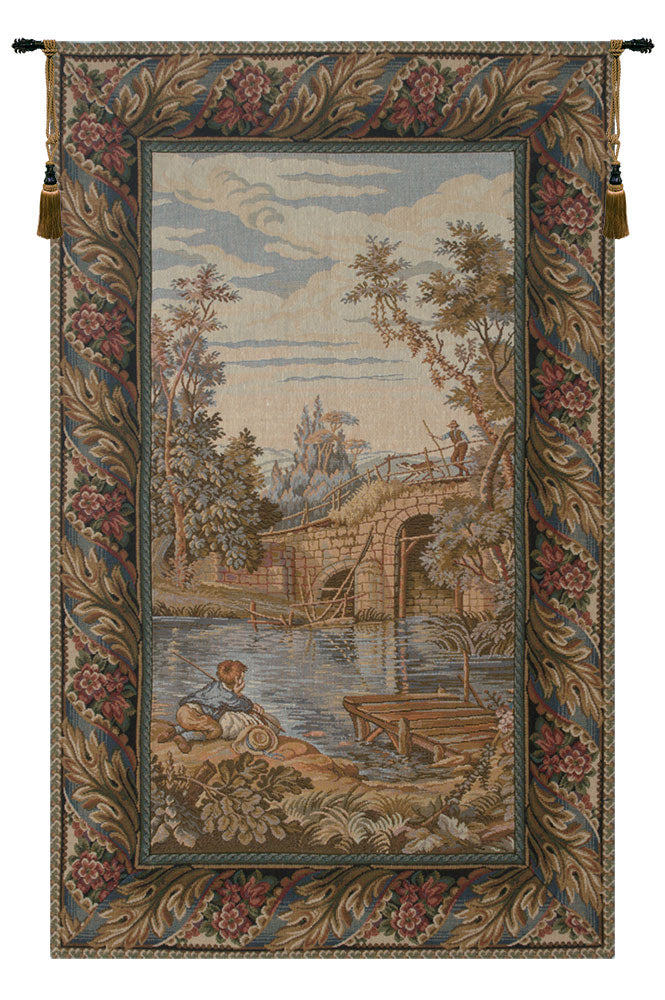 Fishing at the Lake Vertical Italian Tapestry