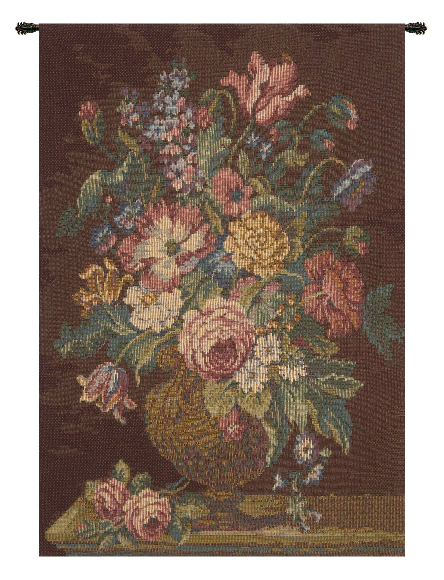 Vase with Flowers Brown Italian Tapestry