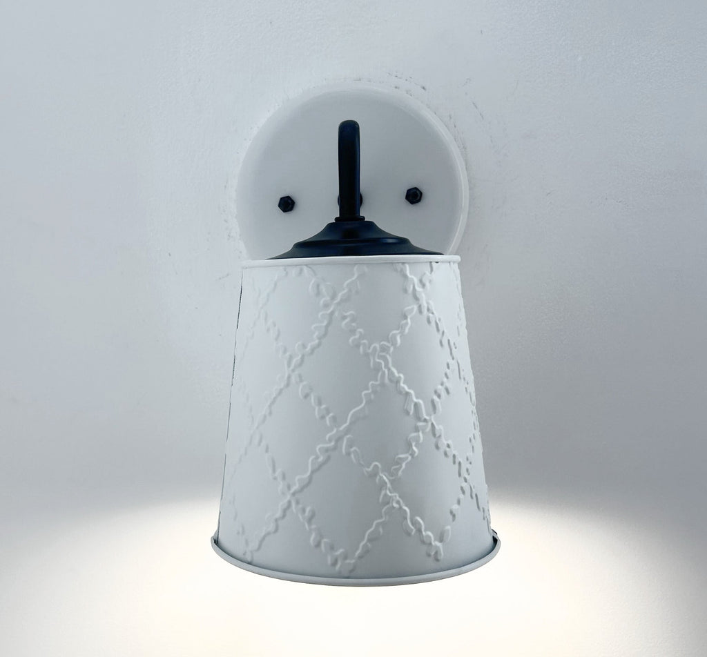 Embossed White Tin Wall Sconce