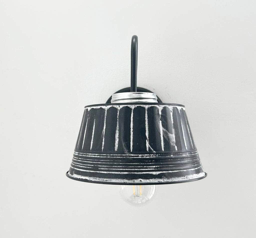 Black Ribbed Galvanized Wall Sconce