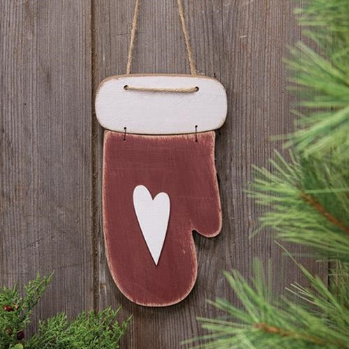 Distressed Wooden Mitten Ornament  (Pack of 4)