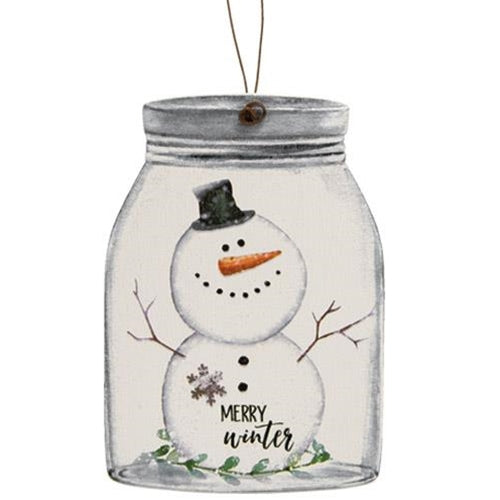 Happy Snowman Mason Jar Ornament 3 Asstd.  (Pack of 4)