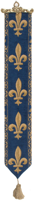 Fleur de Lys Blue I European Tapestry Bell Pull