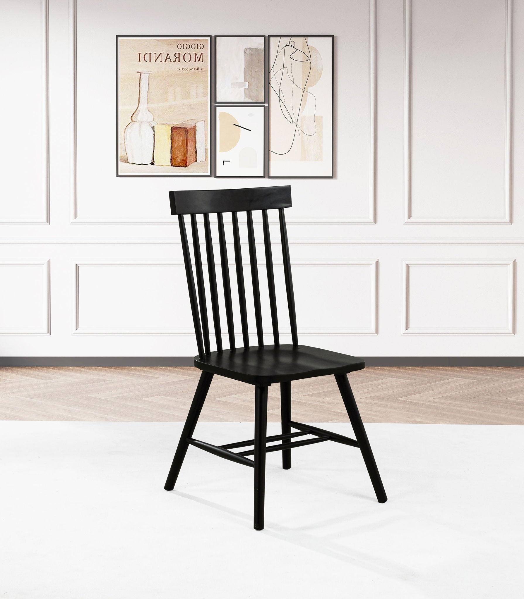 Andrews Windsor Spindle Back Dining Side Chair Black (Set of 2)