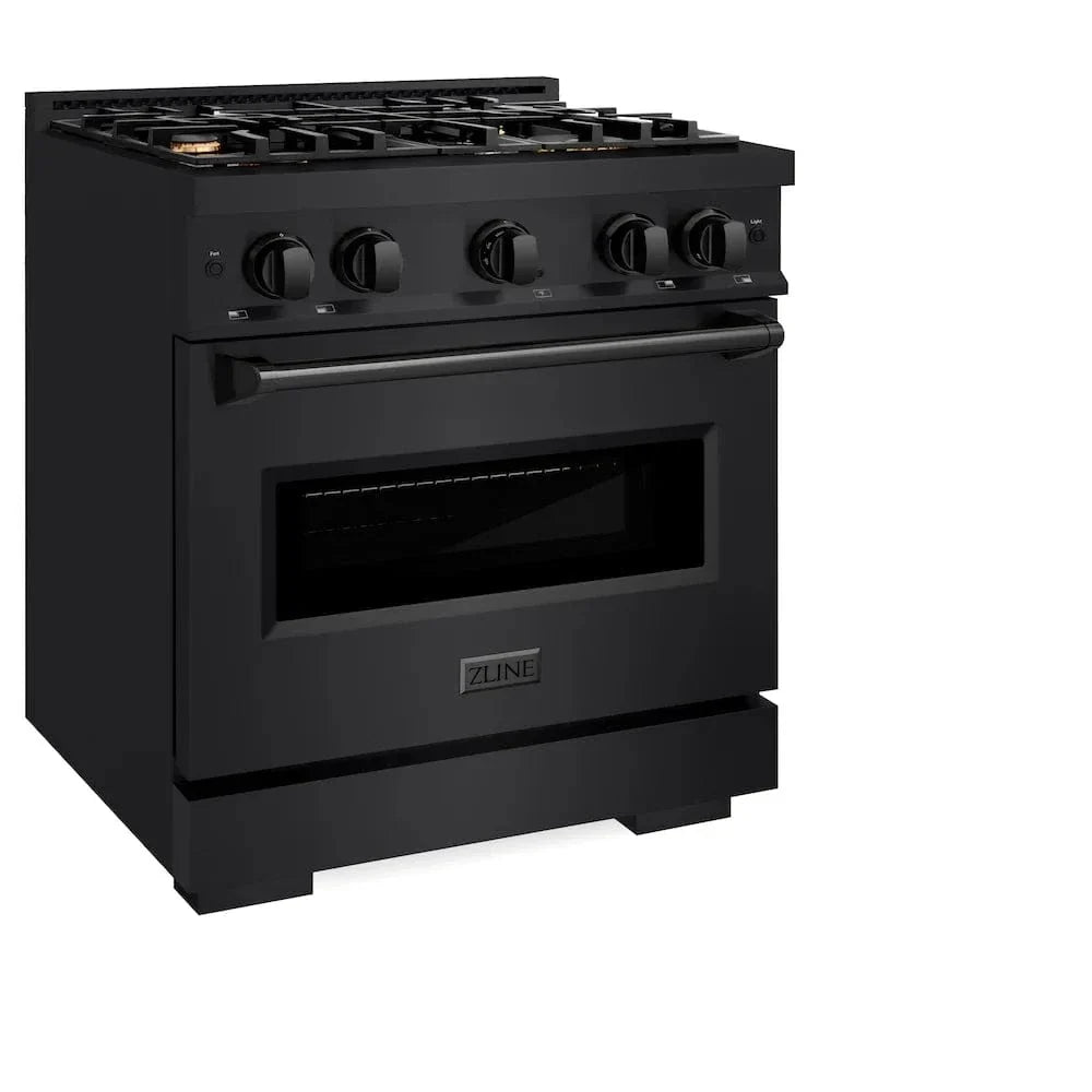 ZLINE 30" Classic Gas Range, Convection Gas Oven Black Stainless Steel Brass Burners, CGRB-BR-30
