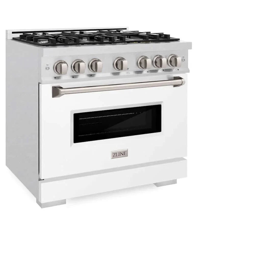 ZLINE 36"Classic Gas Range, Convection Gas Oven, DuraSnow® Stainless Steel, White Matte Door CGRS-WM-36