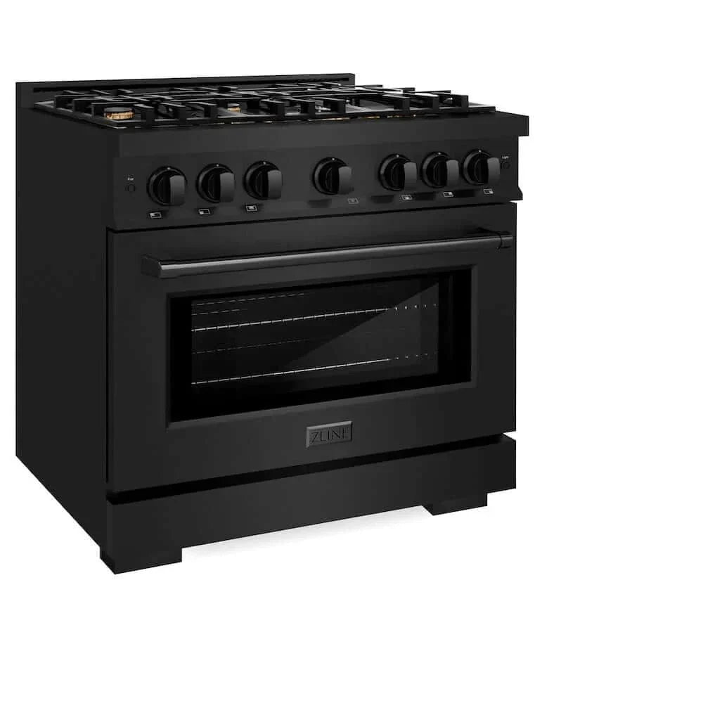 ZLINE 36" Select Dual Fuel Range Gas Cooktop Electric Convection Oven Black Stainless Steel Brass Burners HDRB-BR-36