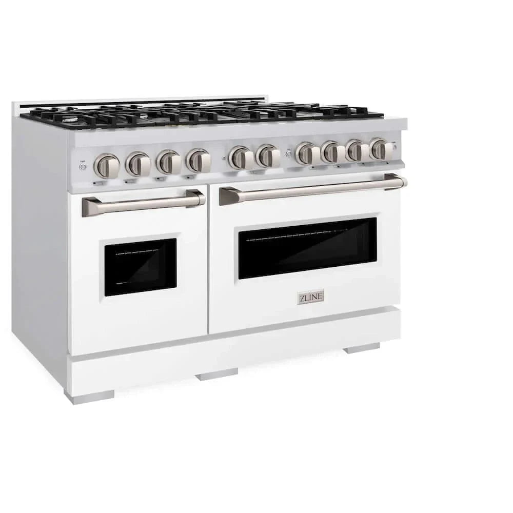 ZLINE 48"Classic Gas Range, Convection Gas Oven, Stainless Steel, White Matte Door CGR-WM-48