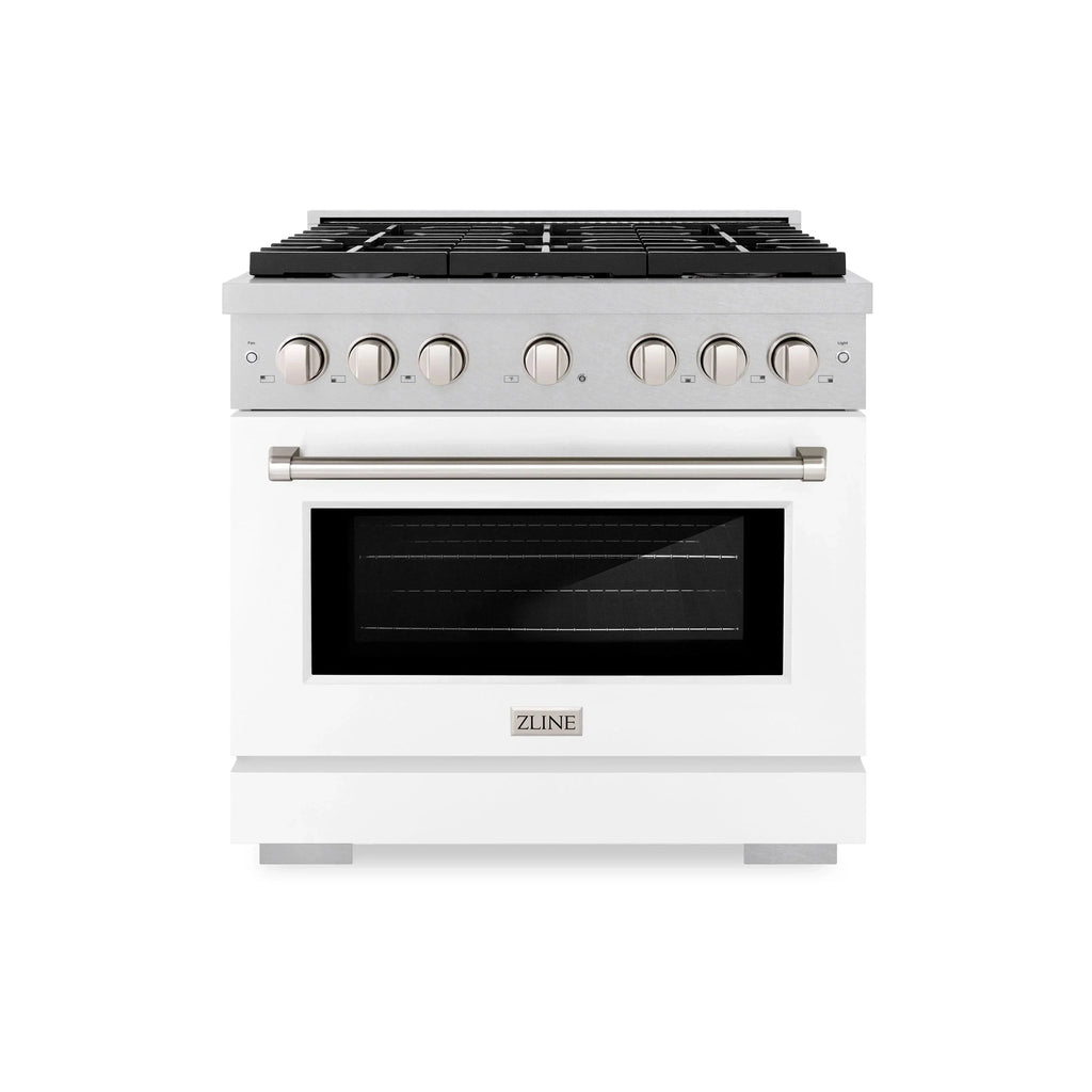 ZLINE 36"Paramount Dual Fuel Range DuraSnow® White Matte SDRS-WM-36