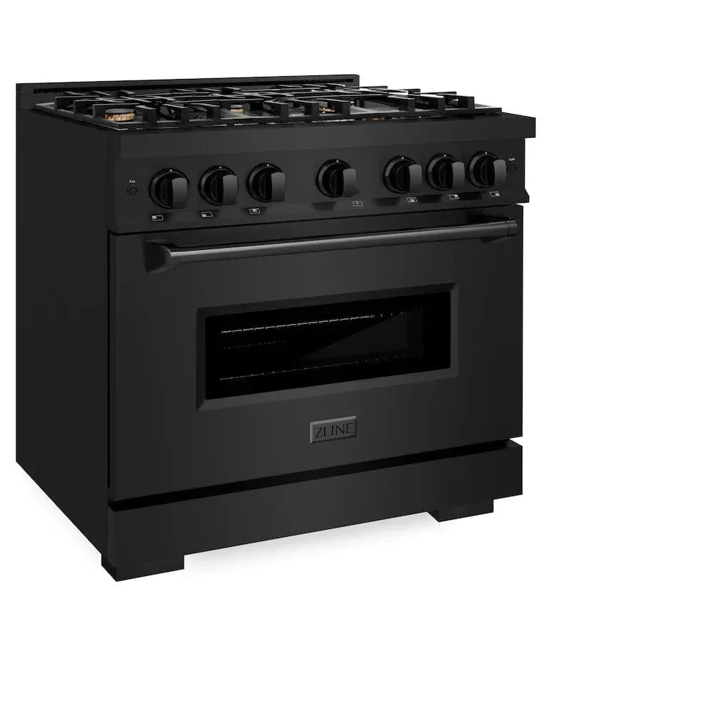ZLINE 36" Classic Gas Range, Convection Gas Oven Black Stainless Steel Brass Burners, CGRB-BR-36